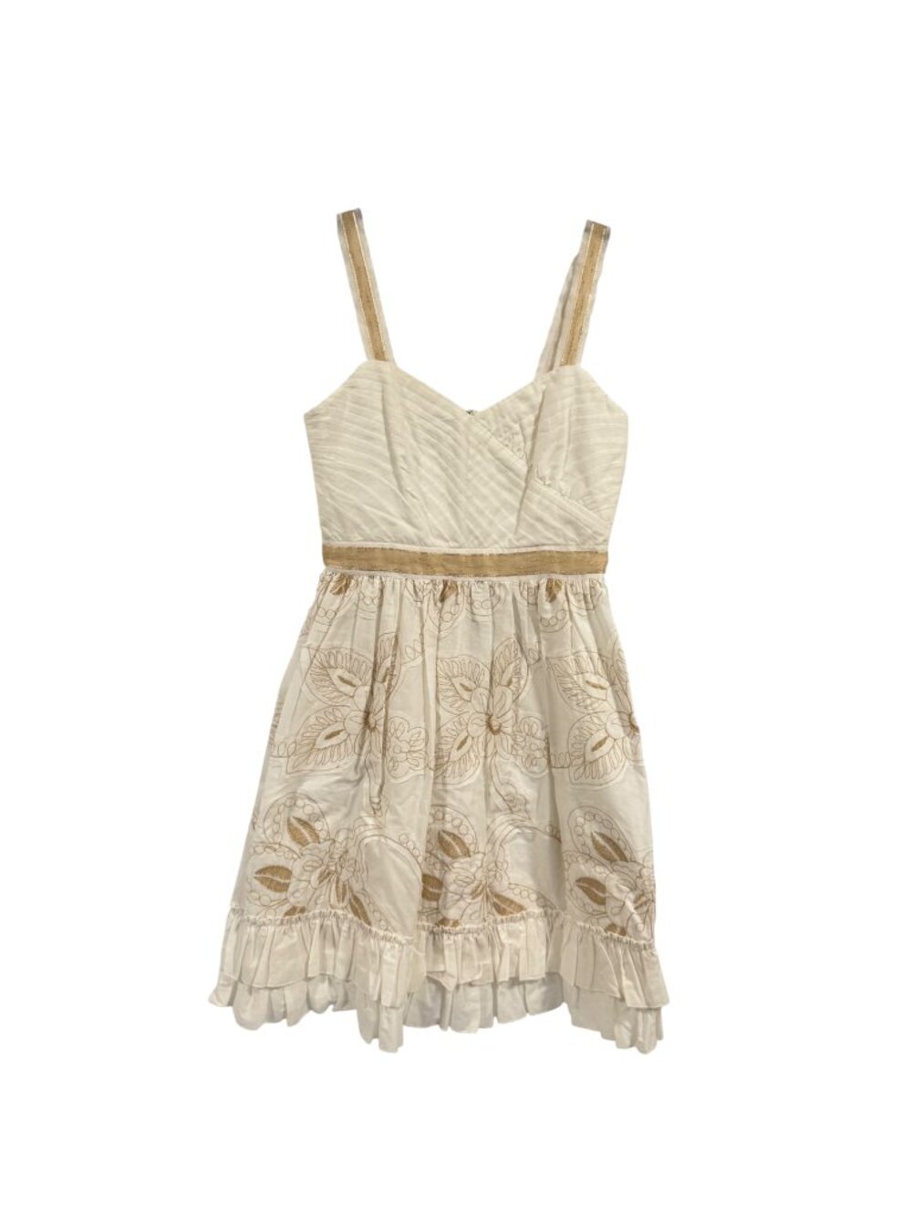 Anna Sui for Anthropologie Cream Tan Floral Boho Dress Size 2